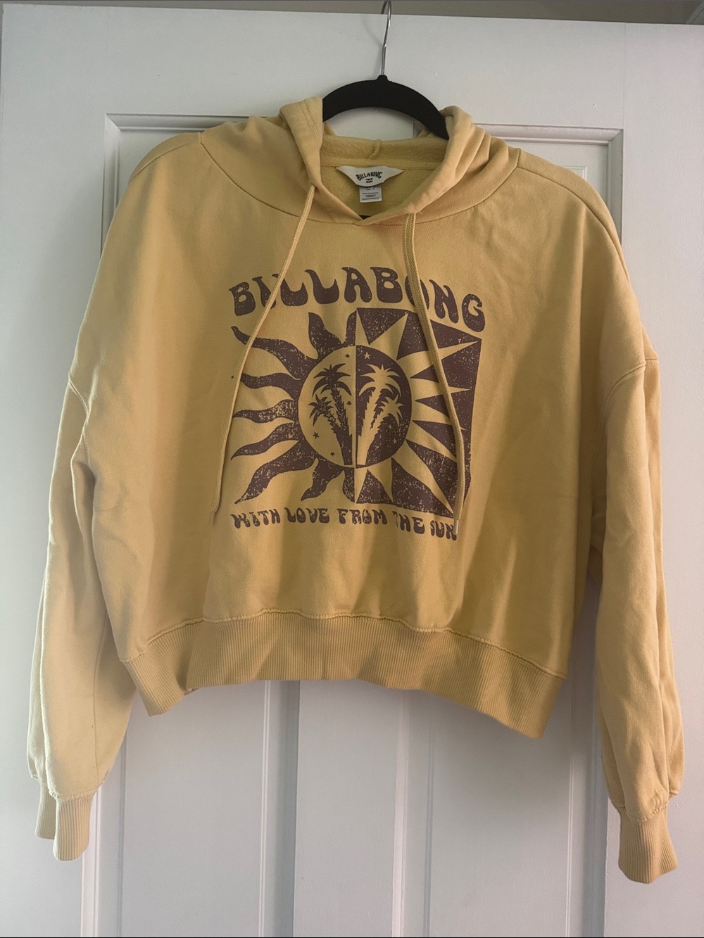 Billabong Women's Mustard Yellow Graphic Cropped Hoodie